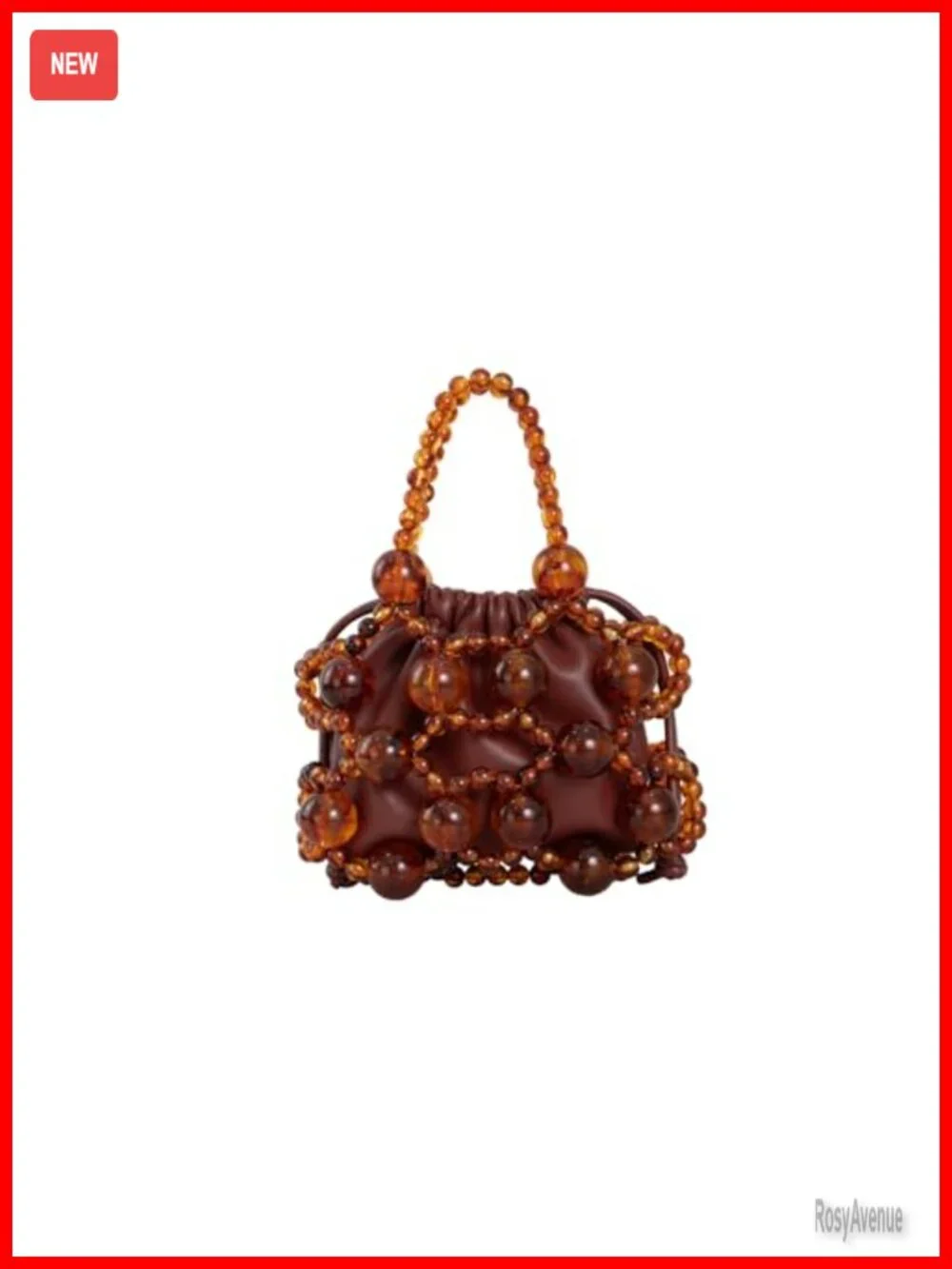 Brown Faux Leather Beaded Hobo Bag with Amber Crystal Accents Shoulder